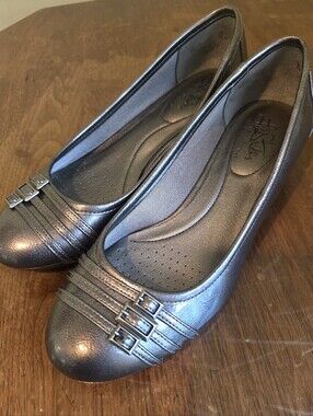 Life Stride Metallic Pewter Comfort Wedges